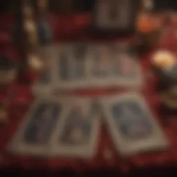 Tarot cards spread on a velvet cloth signifying love readings