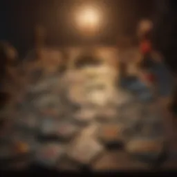 A mystical spread of tarot cards on an ornate table