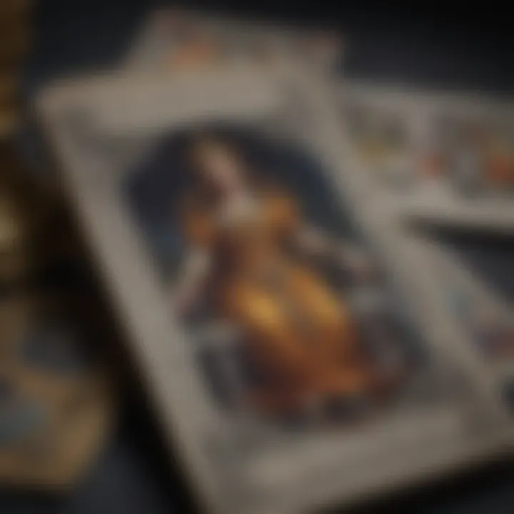 Close-up of tarot cards showcasing intricate imagery and symbolism