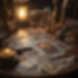 A beautifully illustrated tarot deck spread across a table