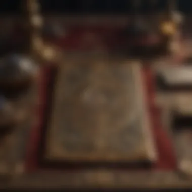 Intricate Tarot Card Spread An ornate tarot card spread laid out on a velvet cloth, showcasing intricate designs.