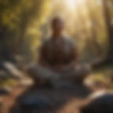 An individual meditating in a peaceful setting