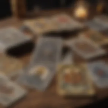 A close-up of tarot cards laid out on a table