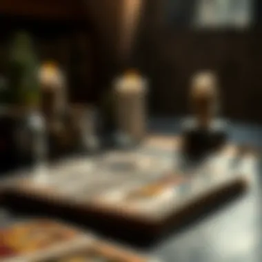 An open tarot card spread on a table