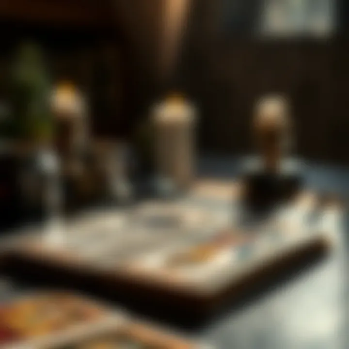 An open tarot card spread on a table