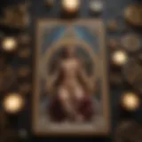 An intricate tarot card spread displaying the Eva Tarot deck with mystical symbols.