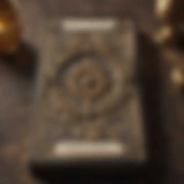 A close-up of a key tarot card, revealing intricate symbolism and details.