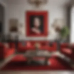 Dynamic Aries-inspired living room with bold red accents
