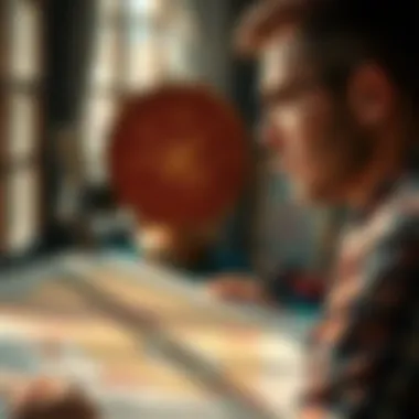 Navigating Decisions with Astrocartography An individual contemplating choices while analyzing their astrocartography map.