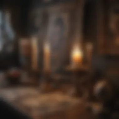 Mystical Tarot Reading Environment A mystical tarot reading setup featuring candles and tarot cards