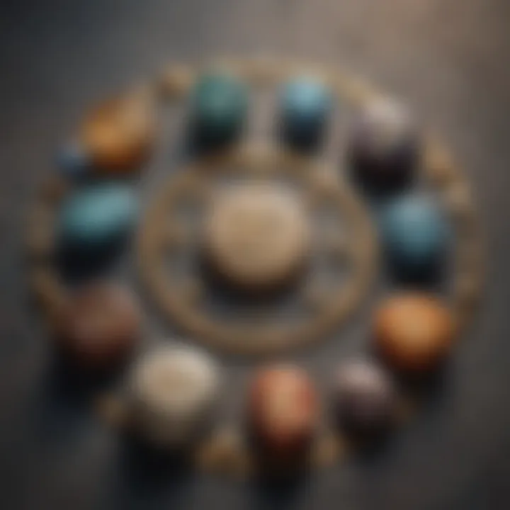 Close-up of various birth sign stones with their corresponding zodiac symbols