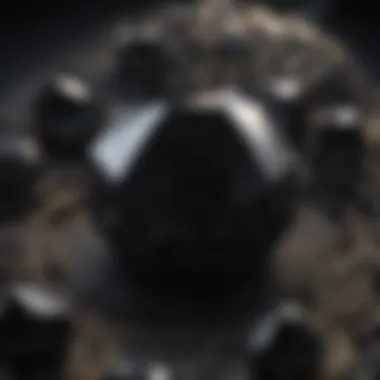 An artistic representation of black gemstones in a cosmic setting illustrating their astrological connections.