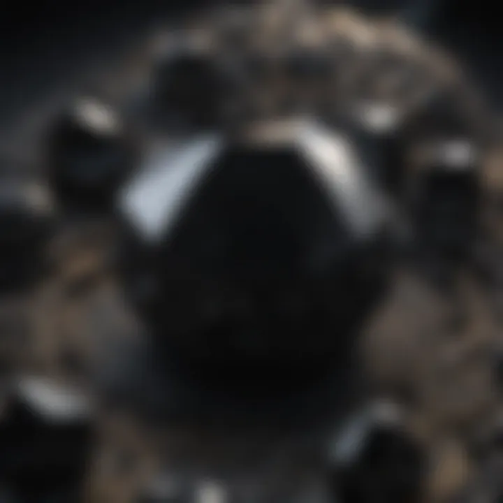 An artistic representation of black gemstones in a cosmic setting illustrating their astrological connections.