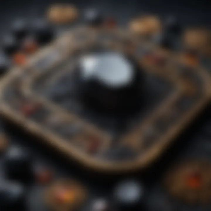 A historical depiction of ancient cultures using black gemstones in rituals and adornments.