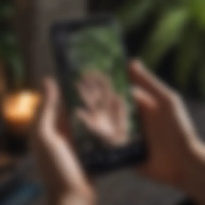 A close-up view of a smartphone displaying a palm reading session.