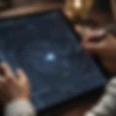 User Engaging with Star Chart Application A user engaging with a star chart application on a digital device