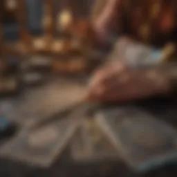 A tarot card spread with astrological symbols