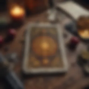 A captivating tarot card spread laid out on a mystical table