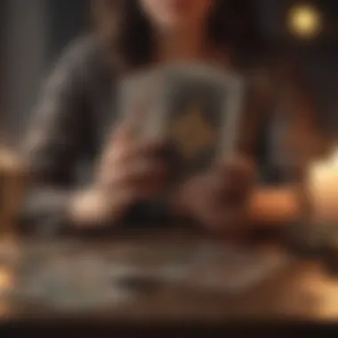 Meditation and Reflection with Tarot Cards An individual meditating with tarot cards, reflecting on personal growth and relationships.