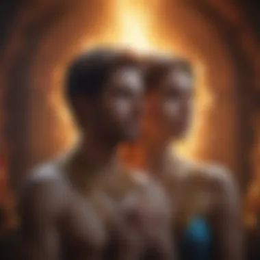 Symbolism of Twin Flames in Spirituality An ethereal representation of twin flames intertwined, symbolizing a deep spiritual bond.