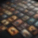A spread of various future teller cards laid out on a celestial background.