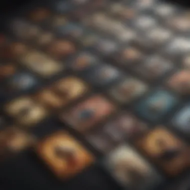 A spread of various future teller cards laid out on a celestial background.