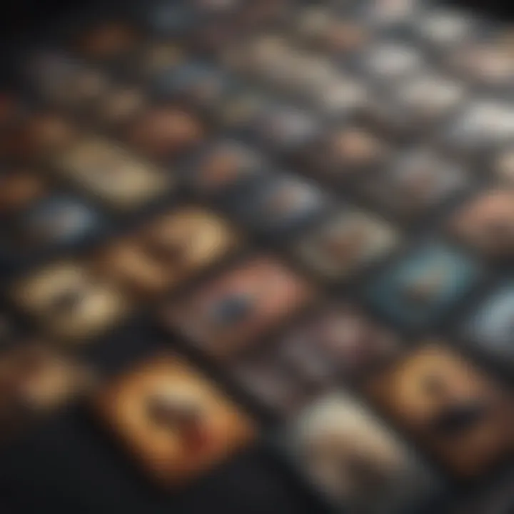 A spread of various future teller cards laid out on a celestial background.