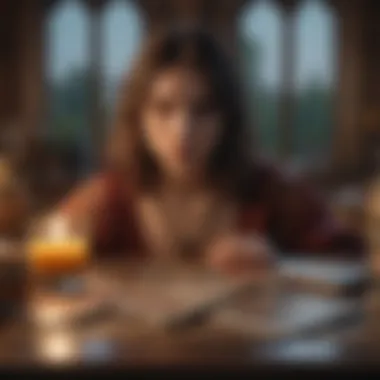 An individual reflecting on tarot cards in a serene environment