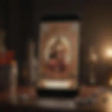 Modern Digital Tarot Reading A digital tarot card spread displayed on a bright screen, symbolizing modern divination.