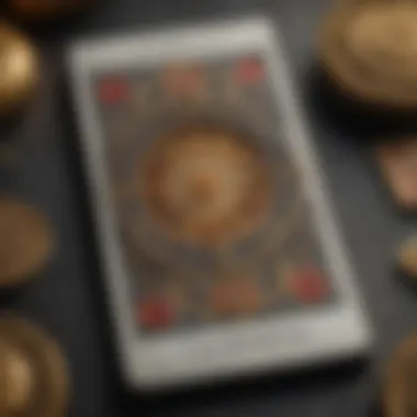 Digital Tarot Card Spread A visually striking tarot card spread displayed on a digital device, showcasing the fusion of technology and traditional divination.