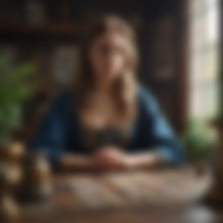 A serene Tarot reading session reflecting Libra's introspective nature and decision-making.