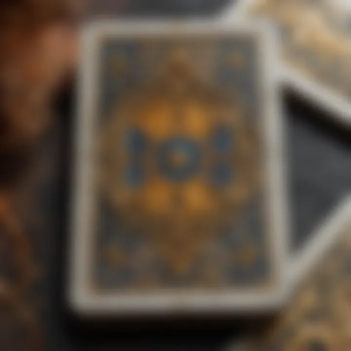 A close-up of tarot cards with intricate designs
