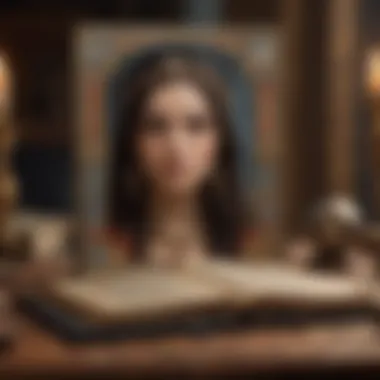 Scholarly Study of Tarot History A scholar studying an ancient book on tarot history.
