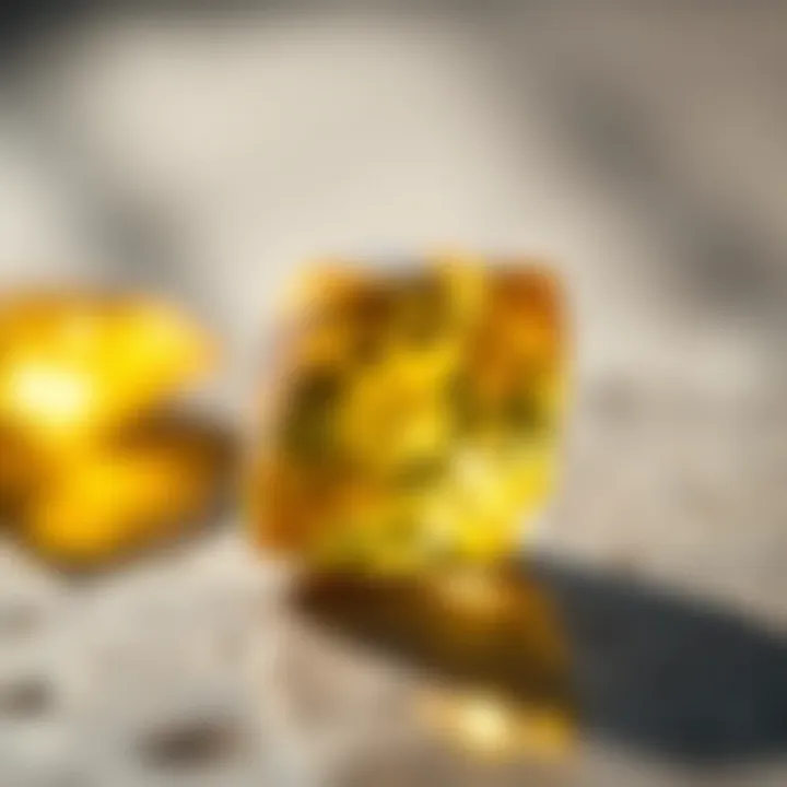 Close-up of a yellow sapphire highlighting its cut and clarity.