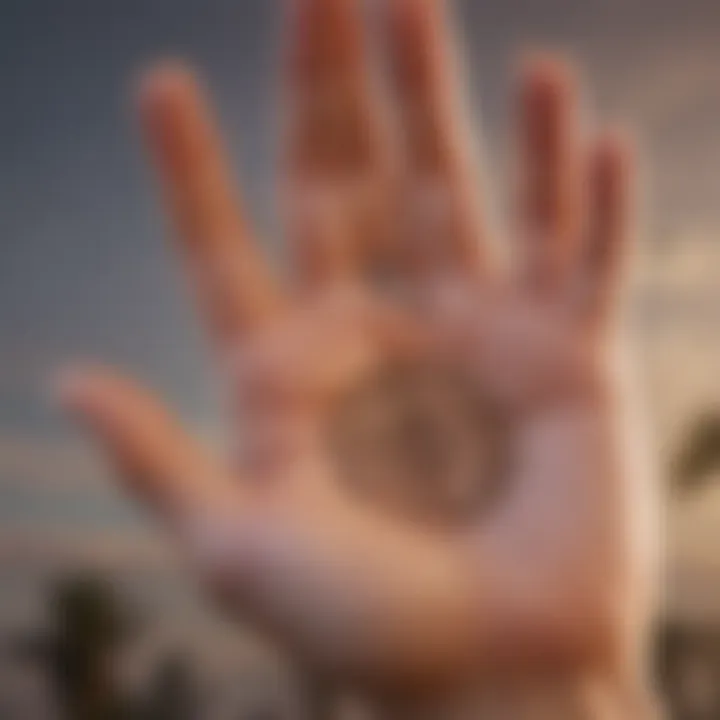 A close-up of astrological signs depicted on a palm