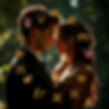 Artistic representation of a couple with intertwined zodiac signs