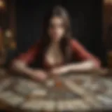 Intricate tarot card spread showcasing various symbols and meanings