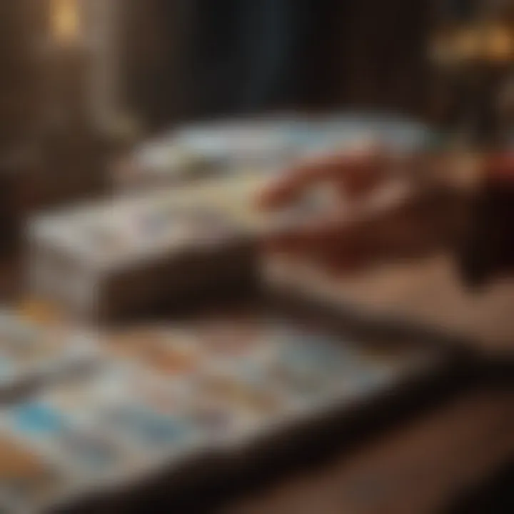 Close-up of tarot cards being shuffled before a reading