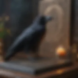Intricate design of the Crow Tarot card featuring a raven and mystical symbols