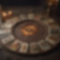 A tarot spread featuring seven cards laid out in a circular formation