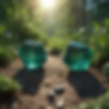 Emeralds in Nature A serene landscape featuring emerald stones in their natural habitat, portraying their geological origins.