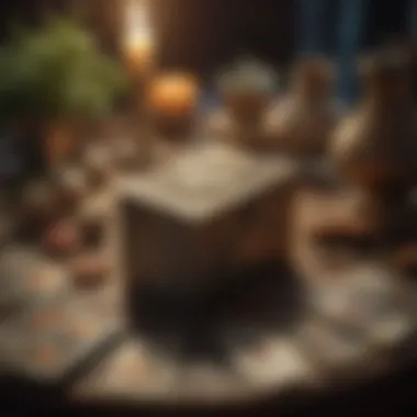 A vintage tarot deck laying open on an ornate table