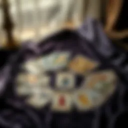 Tarot deck spread out on a velvet cloth