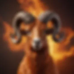 Aries symbol with fiery background, representing assertiveness and passion