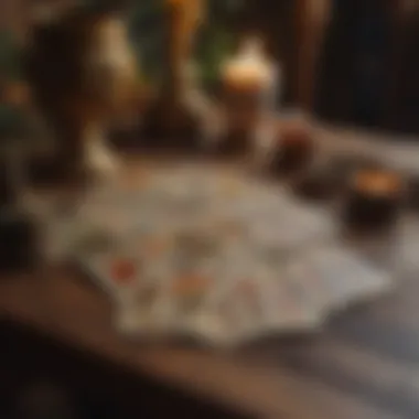 Antique Tarot Deck An antique deck of tarot cards on a wooden table