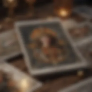 Intricate Tarot Illustrations A close-up of tarot cards with intricate illustrations