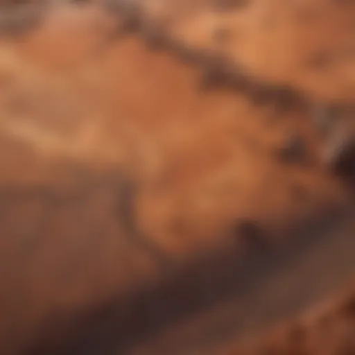 A detailed view of Mars' surface showcasing its unique topographical features.