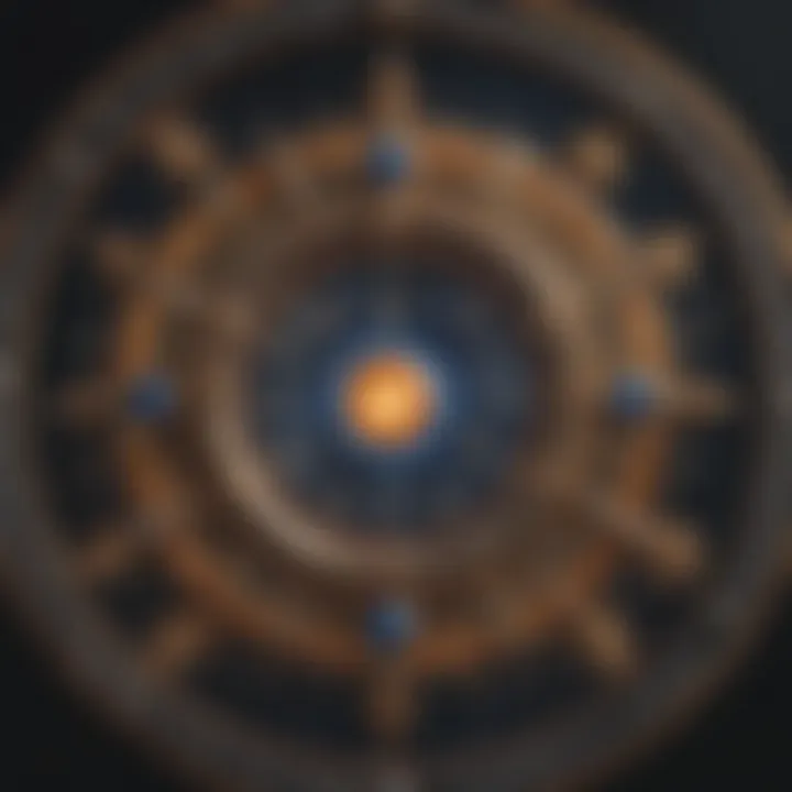 Celestial chart depicting astrological signs and their connections.