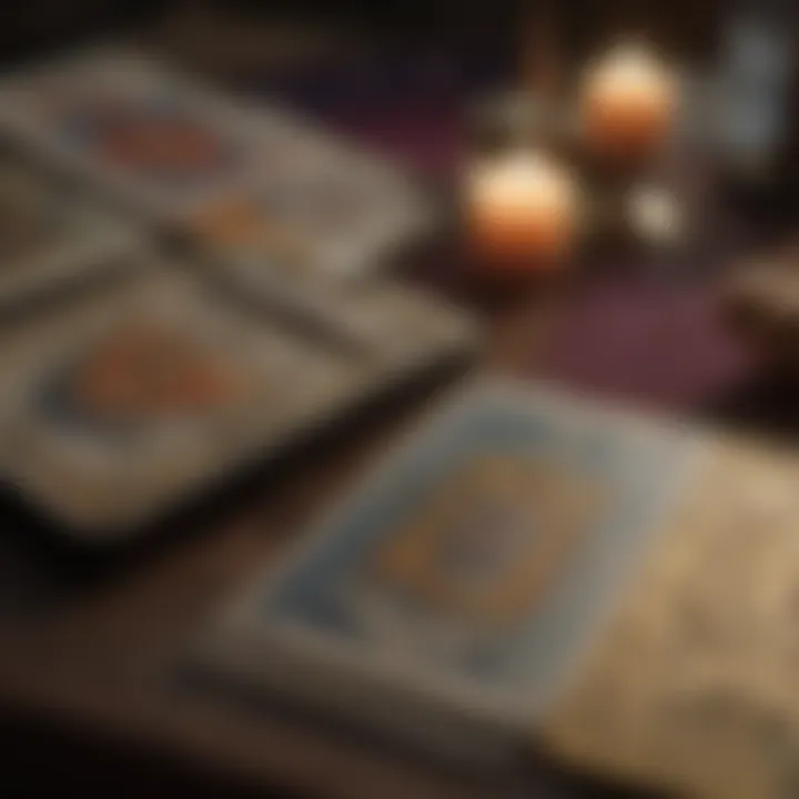 Close-up of tarot cards with spiritual ambiance