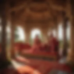 A beautifully adorned mandap showcasing intricate floral designs and rich fabrics.